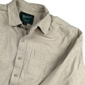 Woolrich Mens Green Label Flannel Shirt Beige Cotton Button Down Large